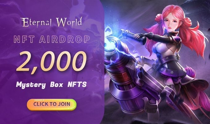 💵Bot Airdrop is live!

Participate in our Airdrop and earn 1 Mystery Box (~$10) tokens for doing tasks.

Airdrop:
t.me/EternalWorldAi…

Airdrop rewards will be distributed to your wallet address on July 25th and 2000 lucky random participants will be rewarded