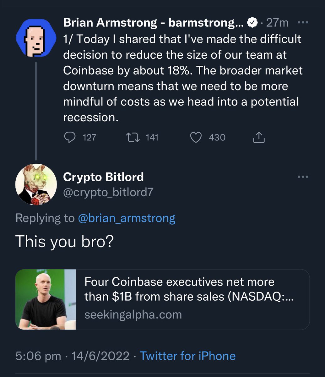 crypto_bitlord7's tweet photo. Very difficult decision @brian_armstrong https://t.co/7LzIPGvTk1