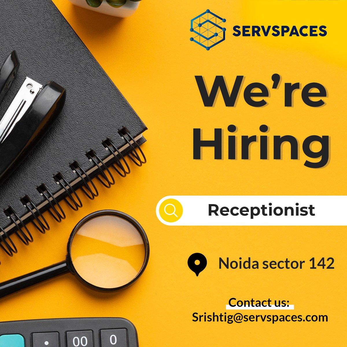 servspacesindia's tweet image. Hiring!  Receptionist for #servspaces 
📍 Noida sector 142
.
#Workfromservspaces
.
#Safe4Work #servspaces #SanitisedWorkspaces #Coworking #officespace #StaySafe #Coworkingspace #modernspaces #noidagram #noidaoffice