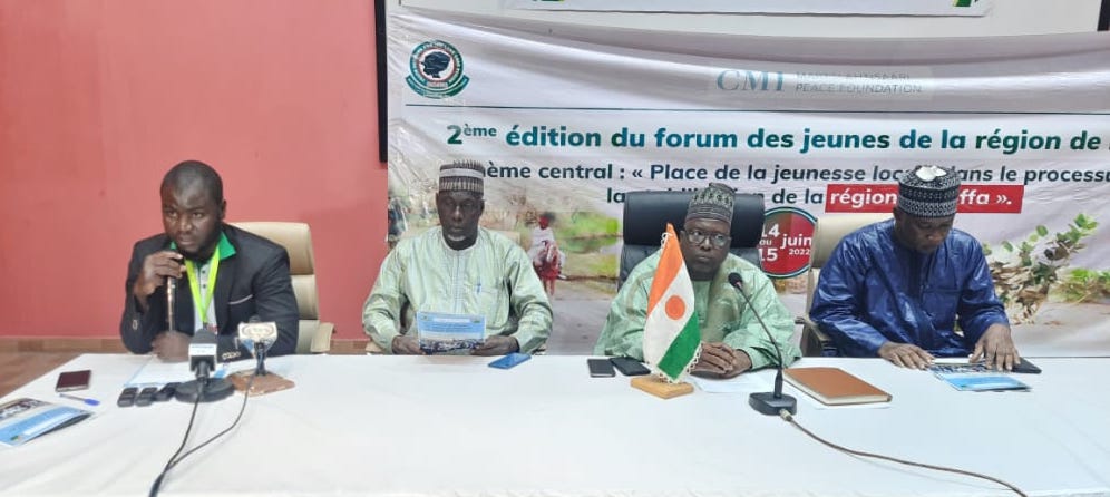 Congratulations 👏👏👏 REJ-BLT, on the 2⃣nd edition of the 🇳🇪Diffa #YouthForum.
 
Youths are the future &amp; the critical role they play for 🔸Stabilization🫂
🔸Peace🕊️ &amp; 
🔸Development💹 of the #LakechadBasin is at the core of this meeting that convenes youth from 1⃣2⃣ communes.