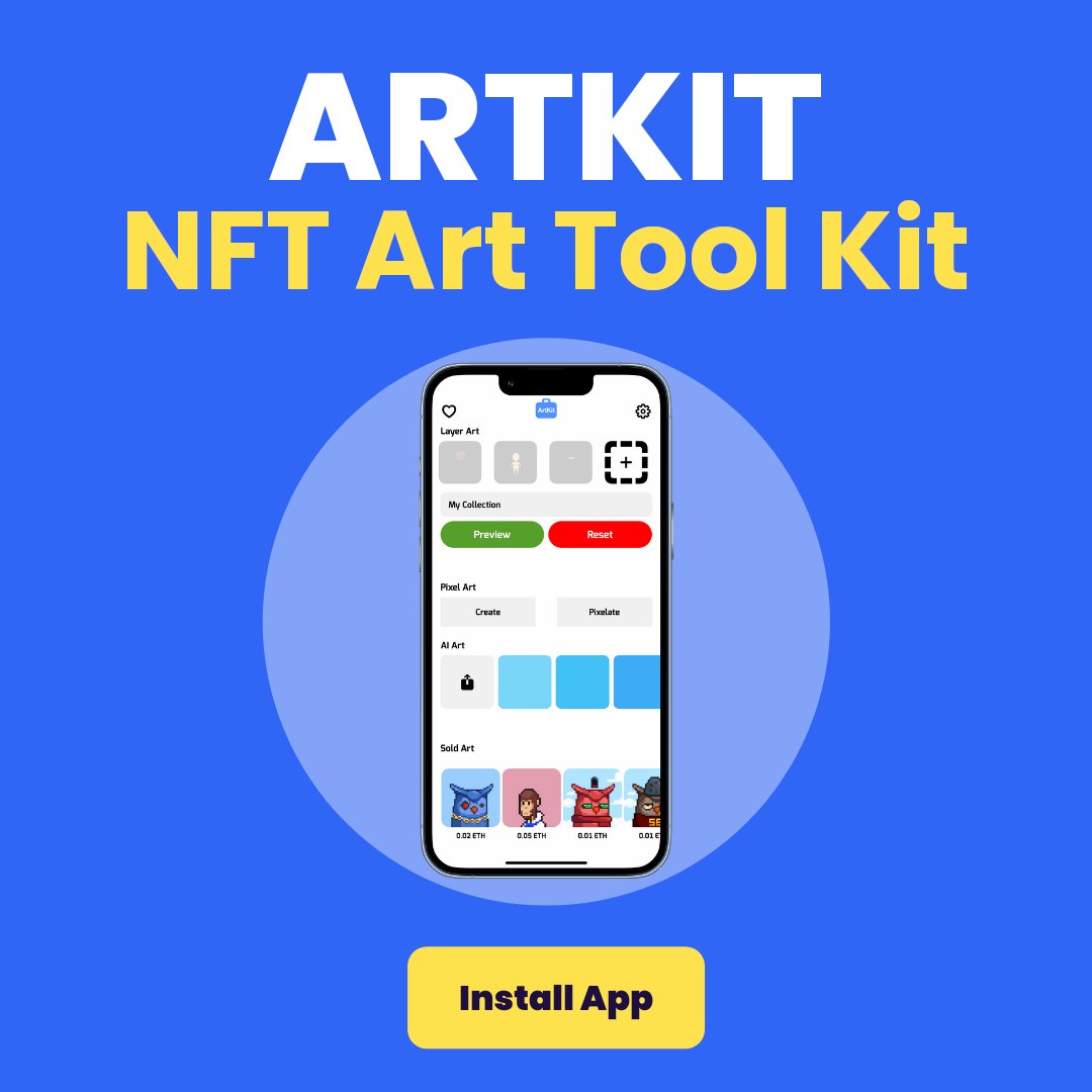 ArtKitApp's tweet photo. #ArtKit is the all-in-one #NFT art tool kit #iPhone #iPad #app for creating &amp; generating #NFTartwork &amp; #NFTcollections for #OpenSea. Install now https://t.co/1Wjyt459x1 https://t.co/ovq8zOpWSB