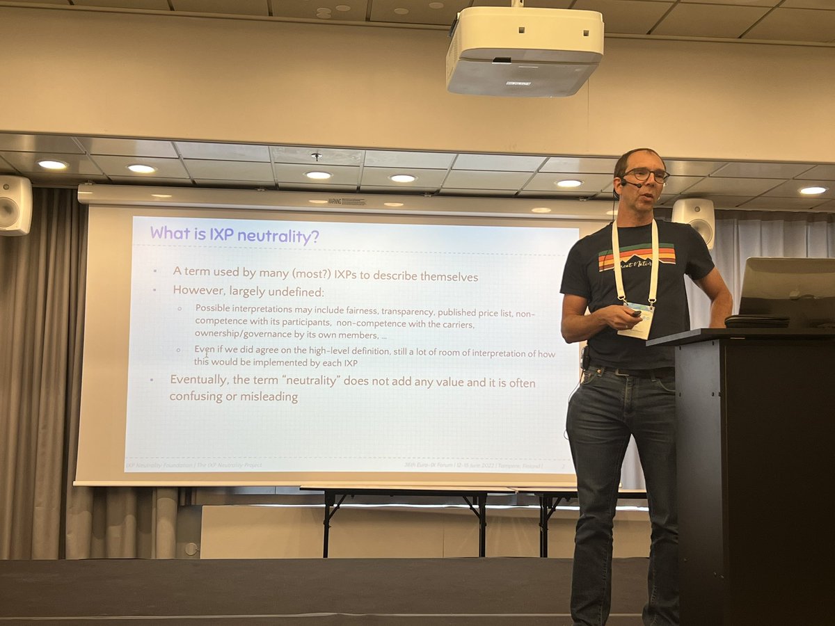 Next up we have Harald talking about the IXP Neutrality project, find out more at neutral-inter.net #euroix36 #ixps