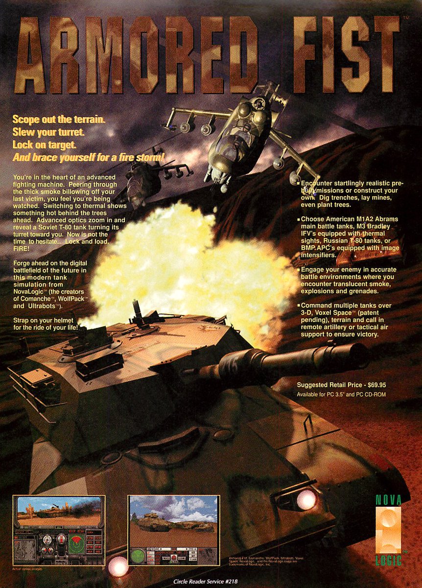 TakodanTweets's tweet image. 1995 ad for the game &apos;Armored Fist&apos; by #NovaLogic on #PC