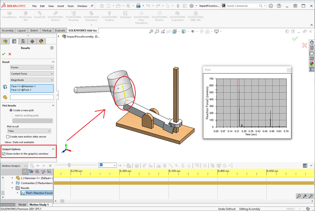 SOLIDWORKSCare's tweet photo. You can "Show vector in the graphics window" to activate the visibility of result force vectors in SOLIDWORKS Motion ^OA #SOLIDWORKS #SWMotion #Simulation #Motion https://t.co/cpkUm8eo0v