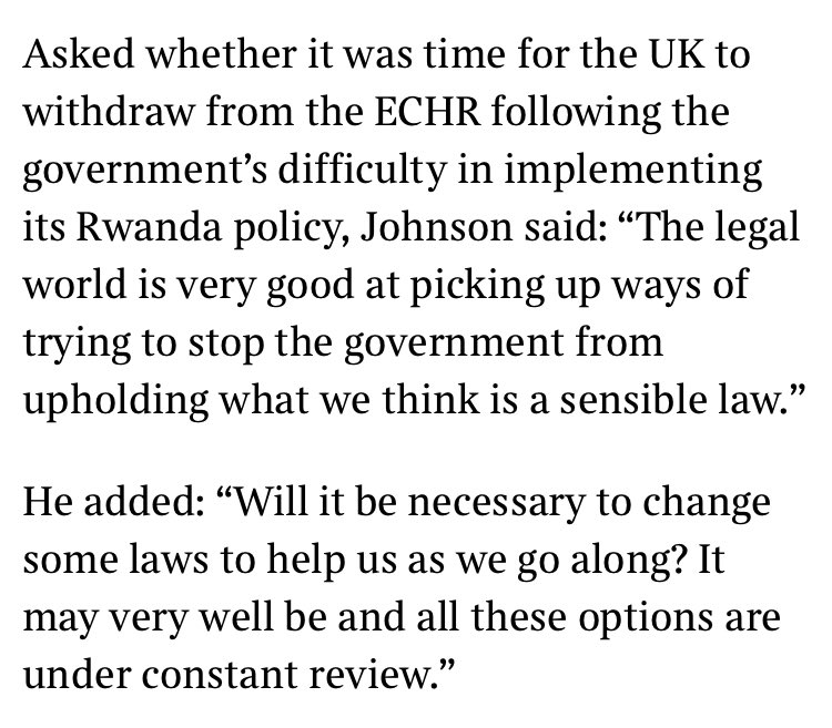 JohnRentoul's tweet photo. Boris Johnson hints at leaving human rights convention over Rwanda row
https://t.co/DhCjTtJ2ls https://t.co/6rpAp6cA98
