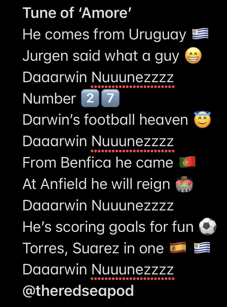 TheRedSeaPod's tweet photo. New Darwin Nunez Chant!#DarwinNunez #LFC #LiverpoolFC #Nunez #Benfica @TheSouthScouse https://t.co/LF3V9hX9SH