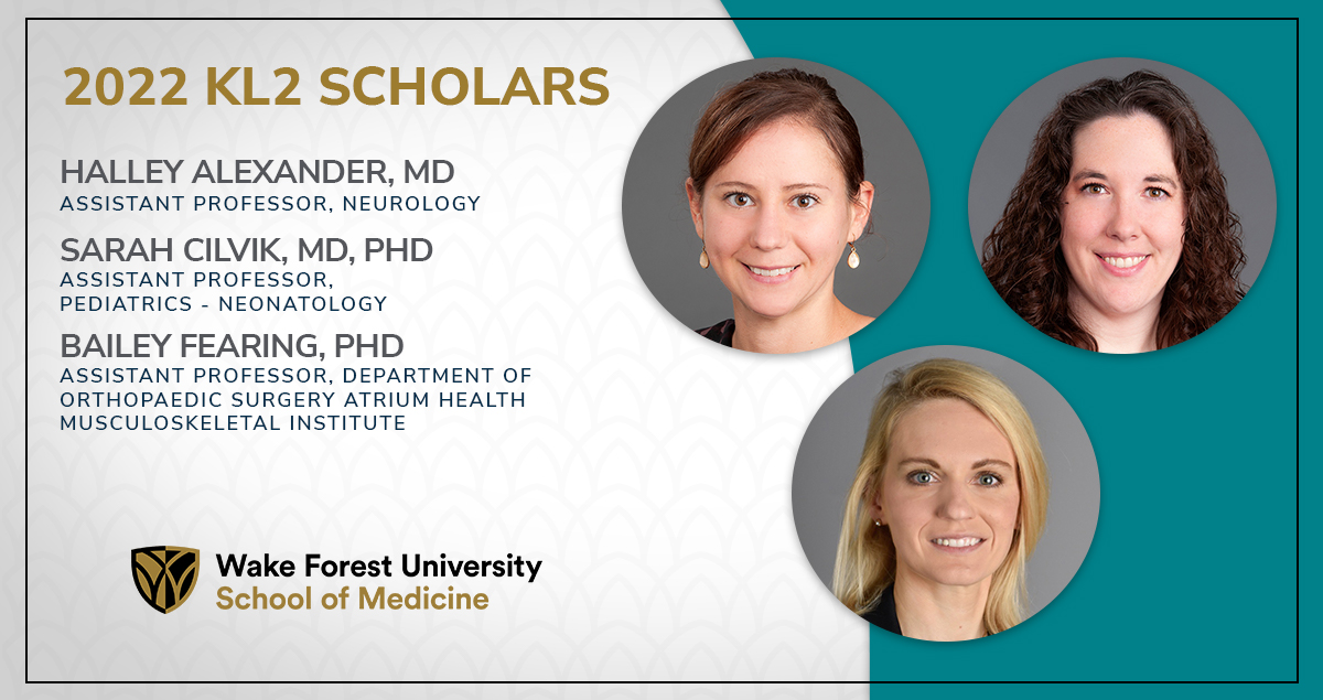 wakeforestmed's tweet photo. Congratulations to  Halley Alexander, MD, @CilvikSarah and @baileyfearing for receiving the @WFCTSI KL2 Mentored Career Development Award which provides two years of support for early-career faculty. 

Read more here: https://t.co/4FR8rIoqmY https://t.co/AYQUO060GW