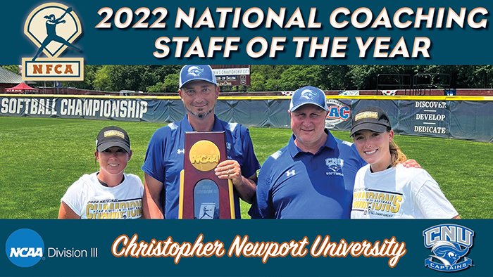 NFCAorg's tweet photo. 🚨AWARDS ALERT: Congratulations to the 2022 NFCA NCAA Division III National Coaching Staff of the Year, @CNUSoftball! 🥎

🔗 https://t.co/jprsIt4w3s https://t.co/EyWlhg3pus