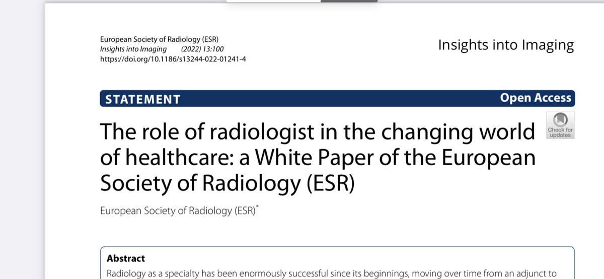 rbeetstan's tweet photo. The changing role of the Radiologist, a white paper from the ESR board of directors. https://t.co/yMiCdiRBke https://t.co/lYN8JBAQI7