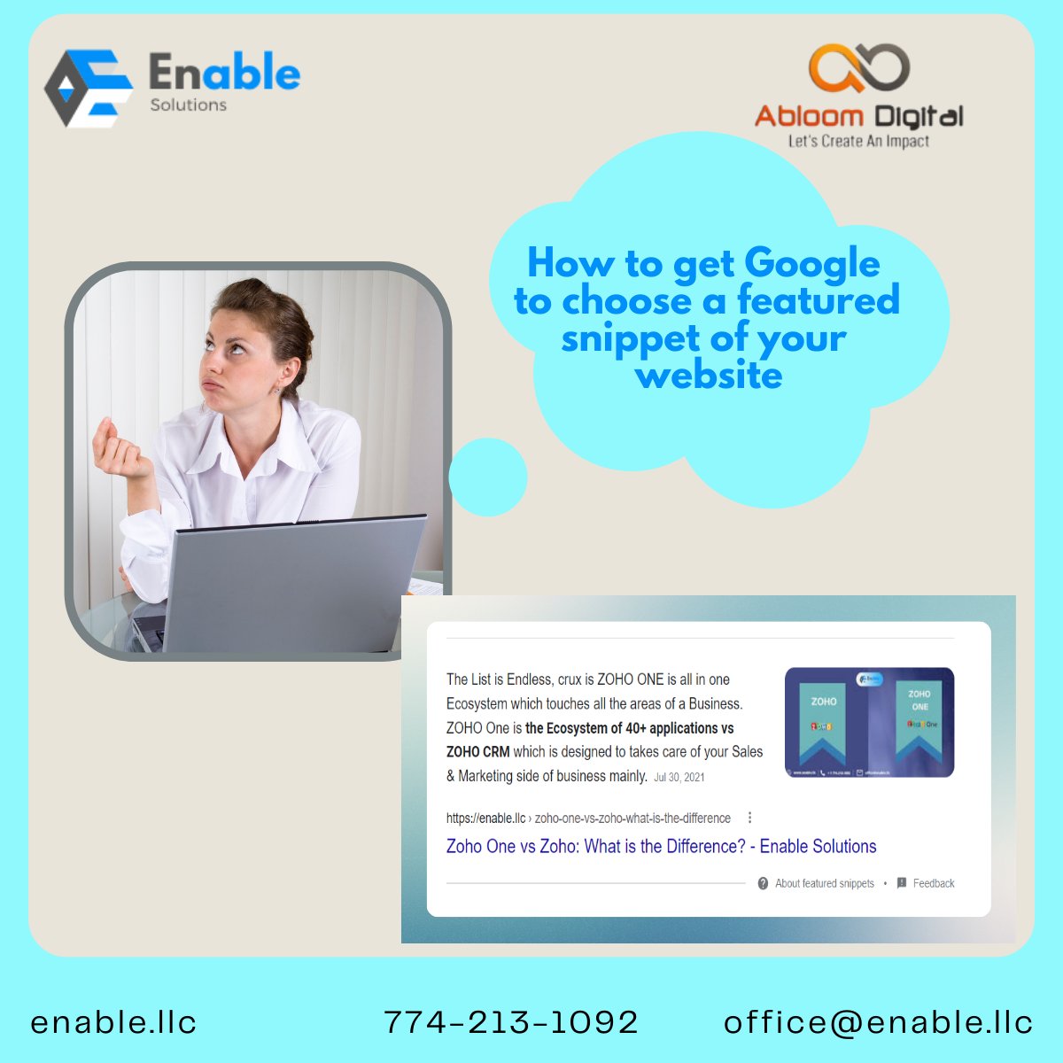 EnableSolution's tweet image. 🚀How to become featured in a #Googlesnippet
Offer value
Why people click
💡Superior ranking
💡 Summarized and concise information
💡 Features the best answer
📞Talk to an expert today zcu.io/vZLq
#enableme #zohopartner #zohocrm #googlealgorithm #googledataanalytics