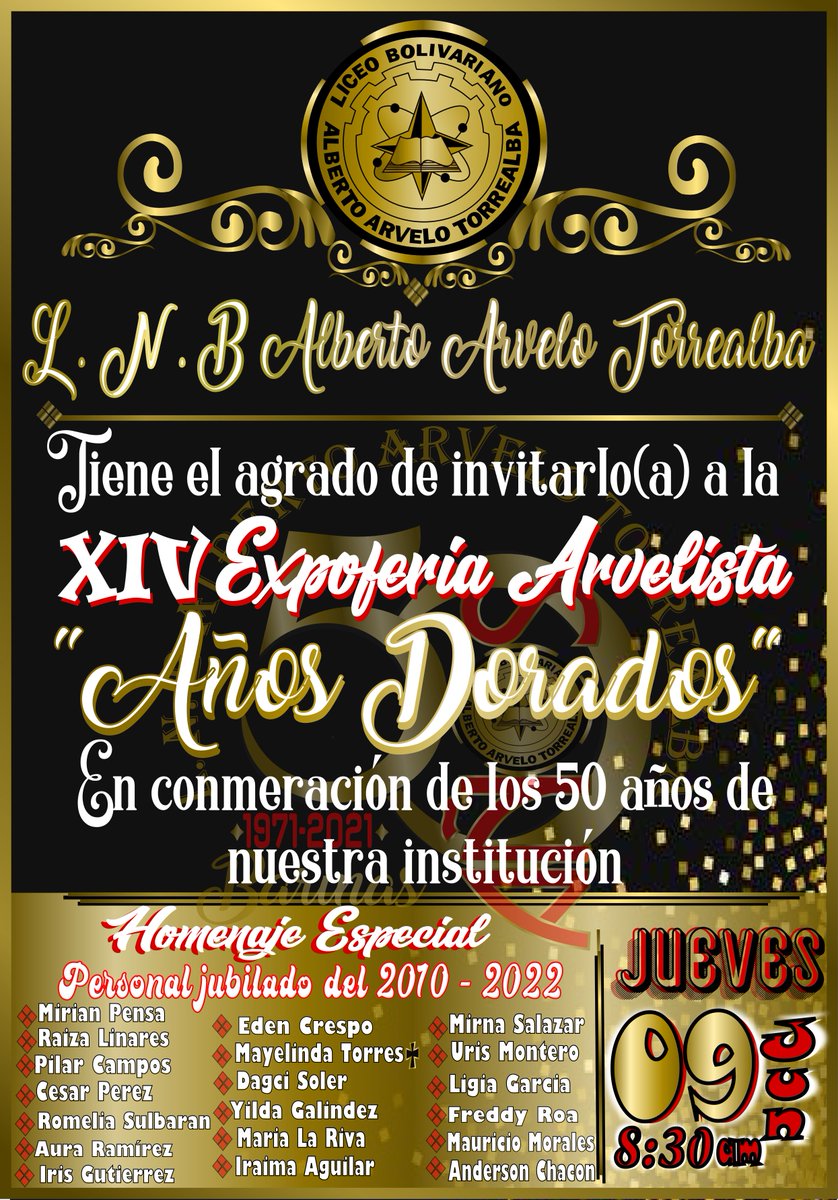 cbitaat's tweet photo. "XIV EXPOFERIA ARVELISTA". "50 años"Homenaje especial al personal jubilado @Fundabit_ @FundabitBnas @_LaAvanzadora @cristianbr12 https://t.co/7ddMSL2g1S