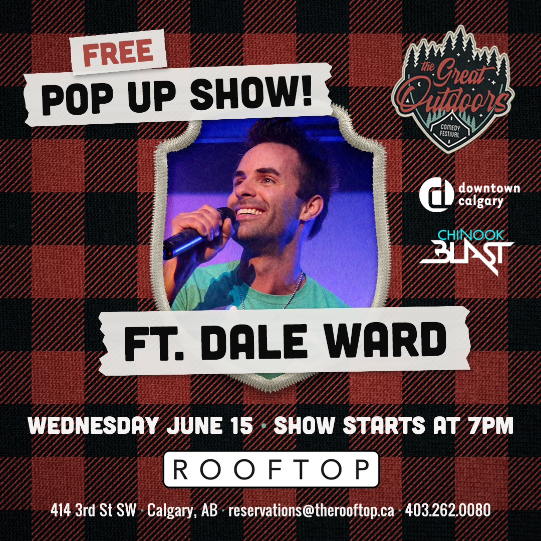 Tomorrow night, <a href="/greatoutdoorsCF/">Great Outdoors Comedy Festival</a> is having a pop-up show at Rooftop bar 414 3 St SW featuring local comedian <a href="/DaleTHWard/">Dale Ward</a>! 🎤

Head on down for a night of high energy and hilarious one-liners, show starts at 7:00 pm. #downtowncalgary #yyc