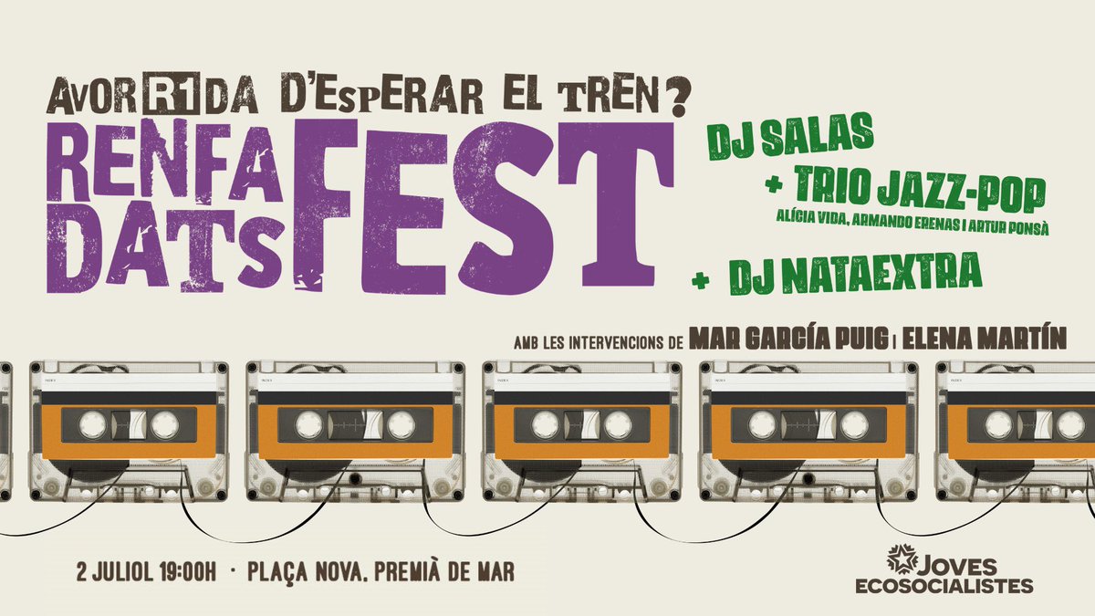 🔥Ja el tenim aquí!🔥

El 2 de juliol arriba el Renfadats Fest a Premià de Mar❗️

🛤️El primer festival político-musical de denúncia dels problemes estructurals de mobilitat!

🎶Música en directe, barra a preus populars i un planell de ✨luxe✨