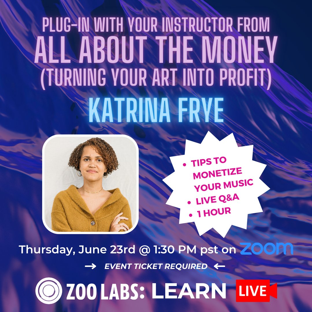#inflation has us thinking about how #musicians can #monetize their offerings. 
Plug-in with us &amp; Katrina Frye on June 23rd at 1:30 pst.
RSVP: eventbrite.com/e/zoo-labs-lea…