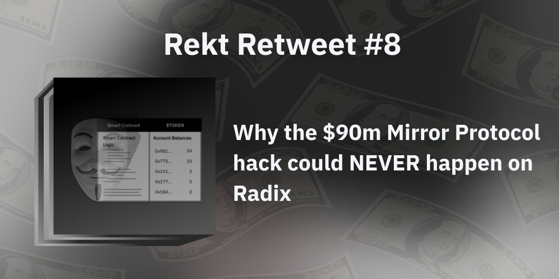 Rekt Retweet #8: Why the $90m Mirror Protocol hack could NEVER happen on #Radix

Article: go.radixdlt.com/rekt-retweet-8…

Thread 🧵👇 (1/13):
$MIR
