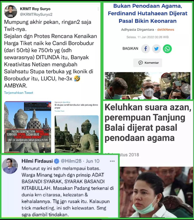 Hukum harus adil kan Pak Polisi, kaya Om Ferdinand yg ditangkap walau sdh hapus postgn &amp; minta maaf, ya masa si Roy Sukro GK ditangkap Pak?
Segera #TangkapRoySuryo bahkan yg cuma mengeluh soal suara toa mesjid lbh besar volume suaranya aja dipenjara, hukum jgn tebang pilih.