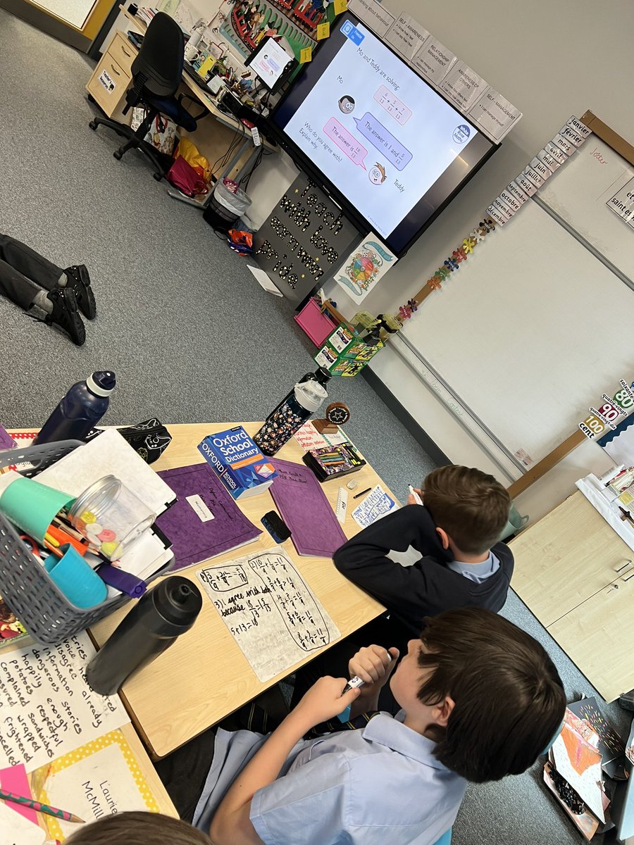 MissOliverStNin's tweet photo. We are learning to identify and complete calculations in word problems. We worked cooperatively to look for key language #numeracyandmaths #literacyacrosslearning https://t.co/RIAvBzWM22