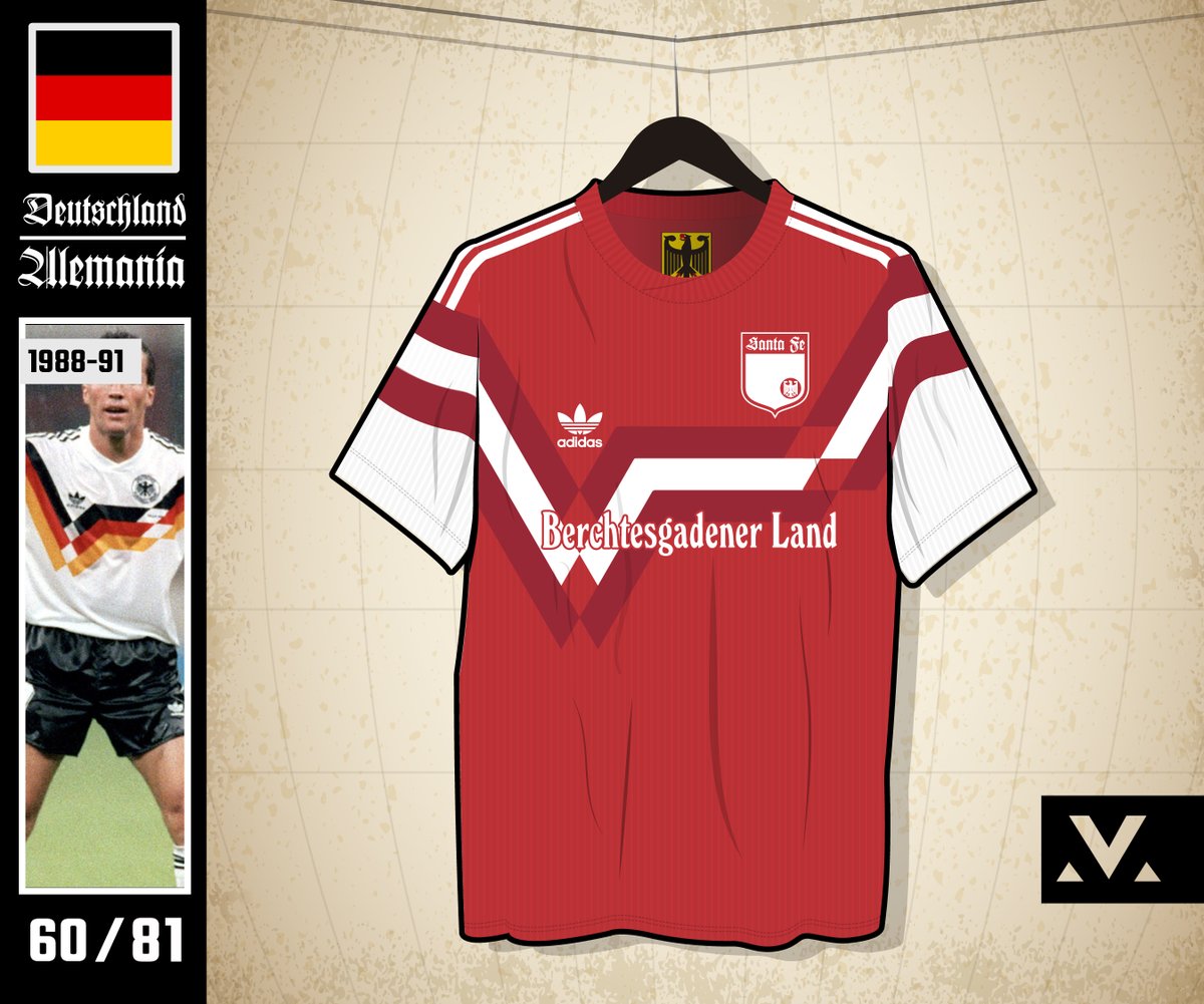 VargasSanin's tweet photo. Sigue el 🇩🇪Santafecito Alemán🇲🇨
Inspirada en la camiseta de Alemania de 1988-91.

🦁60/81🦁

#Los81DelLeón 
#SantaFe #Alemania

Comenta el país que  quieras ver en los próximos diseños👇
@PielCardenal @HistoriaSantaFe @Santi_alonsoc @ParcheCardenal https://t.co/Rjraq3oT20