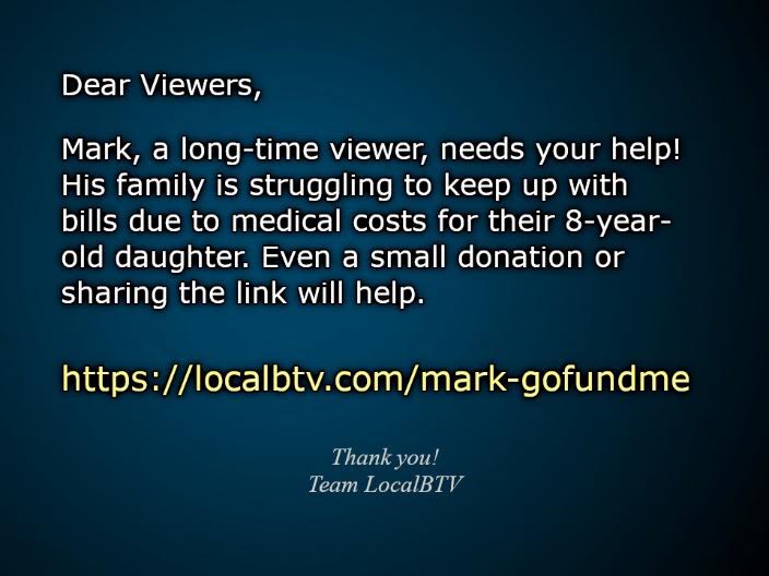LocalBTV's tweet photo. Please consider a small donation or sharing this post for our long-time viewer Mark & his family.
https://t.co/lSg2IvUFNF
Thank you β€οΈππΌ
#GoFundMe #LocalBTV https://t.co/LSmKF1dGft