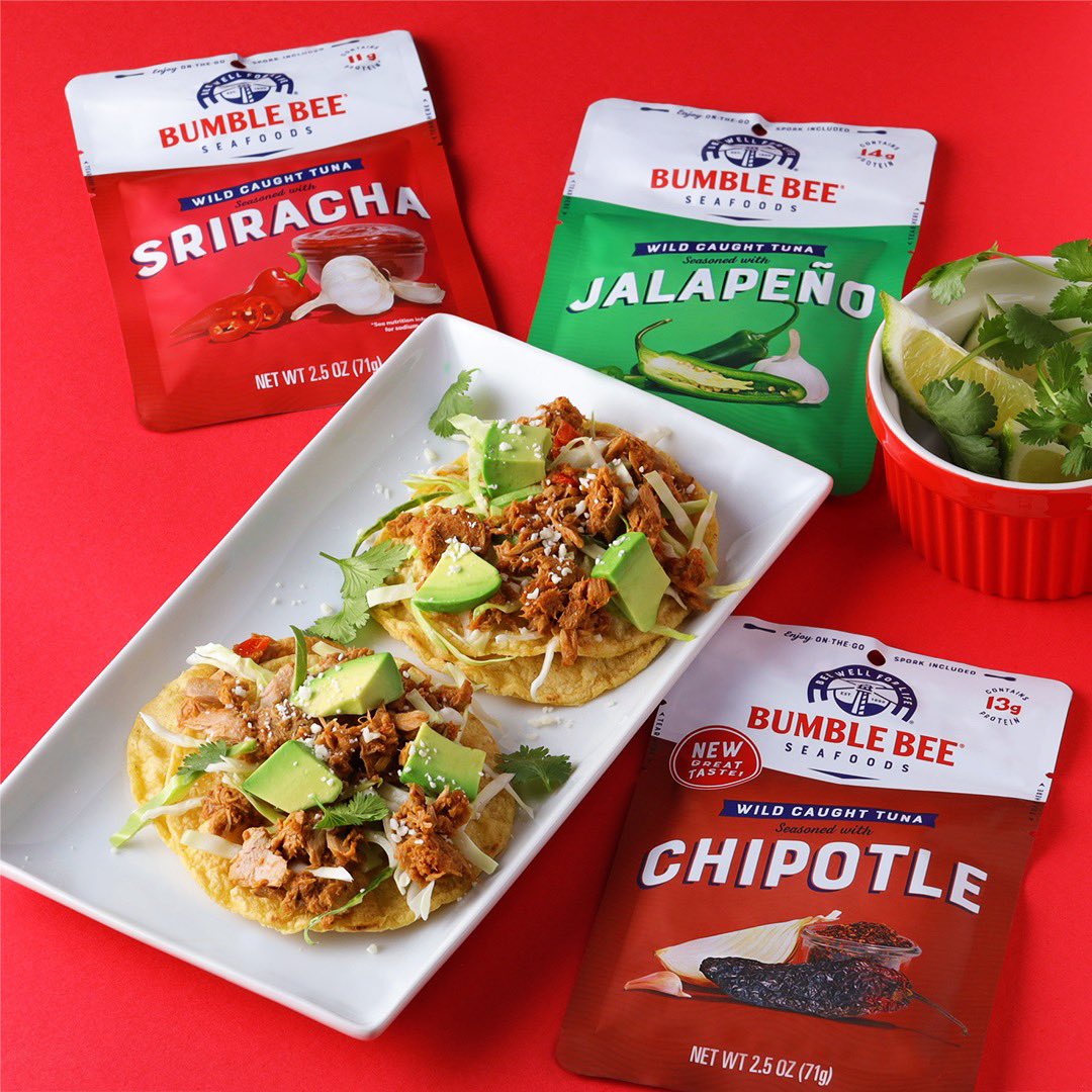 On Taco Night, why don’t you bring the heat and the flavor to the table with one of our spicier tuna pouches. We think our Chipotle 🌮 recipe is pretty freakin’🔥. Find it in our bio link @bumblebeefoods. #GoodForYou #TacoTuesday 🌶