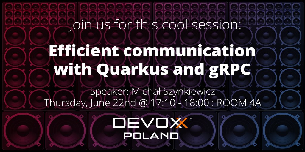 QuarkusIO's tweet image. Check out this great Quarkus session!
Efficient communication with Quarkus and gRPC
by Michał Szynkiewicz
devoxx.pl/schedule-thurs…
#quarkusworldtour #kubernetesnativejava