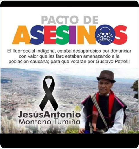 AdrianVen84's tweet photo. #LaMaldadPetrista tiene sangre en las manos....

Descansa en paz hermano, cuidaremos #Colombia por ti...#JesusAntonioMontano #Cauca #Misak https://t.co/6UHbXElIHg