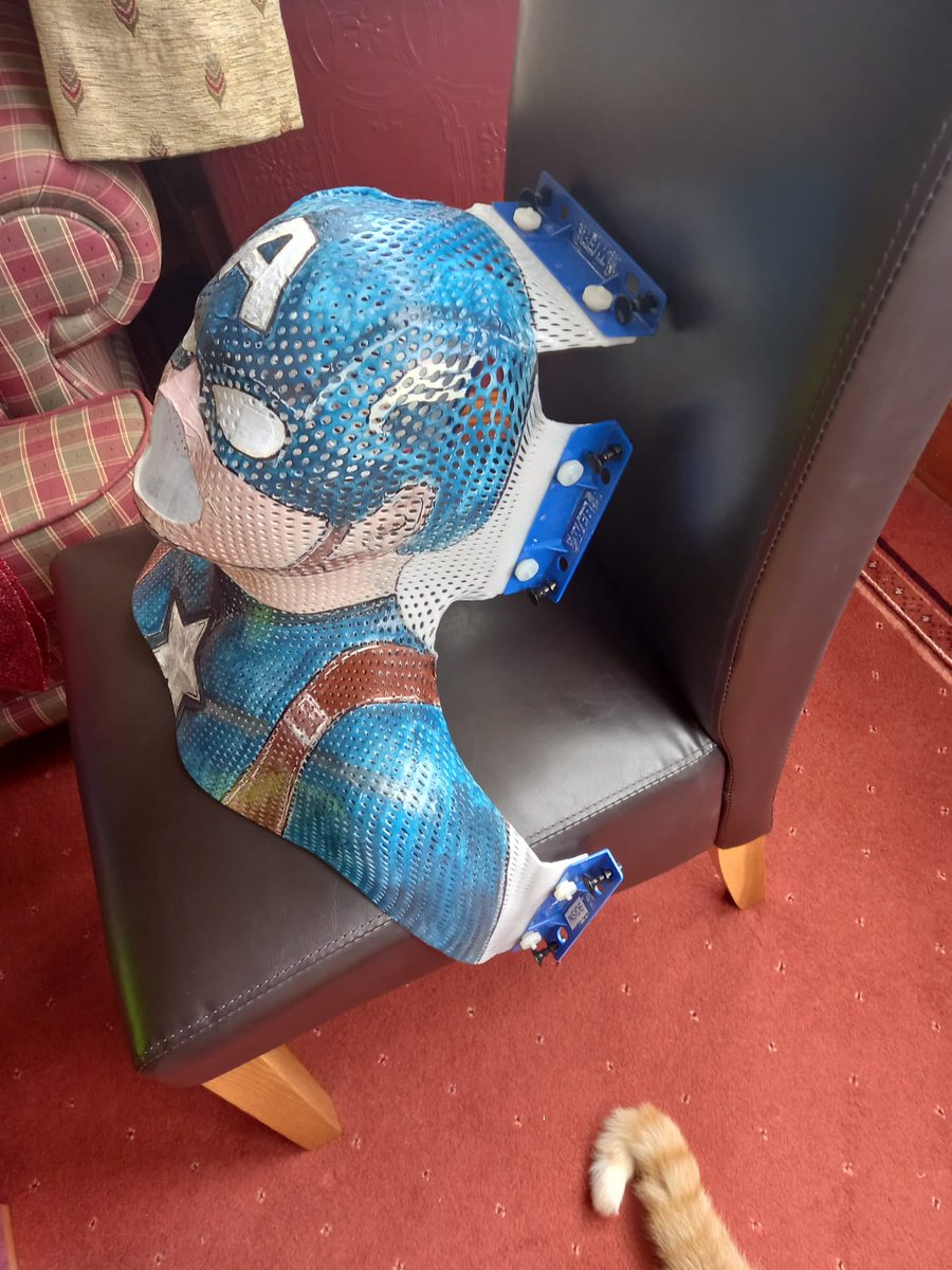 Harry had his last radiotherapy session last week. This is Harry's Face mask that he wore for each treatment transformed into captain america by the very talented Lobke, thank you Lobke. <a href="/lobke_marsden/">Lobke Marsden</a> <a href="/Leeds_Childrens/">Leeds Children's Hospital</a> <a href="/LDShospcharity/">Leeds Hospitals Charity</a> <a href="/LeedsHospitals/">Leeds Teaching Hospitals</a>  #teencancer #radiotherapy