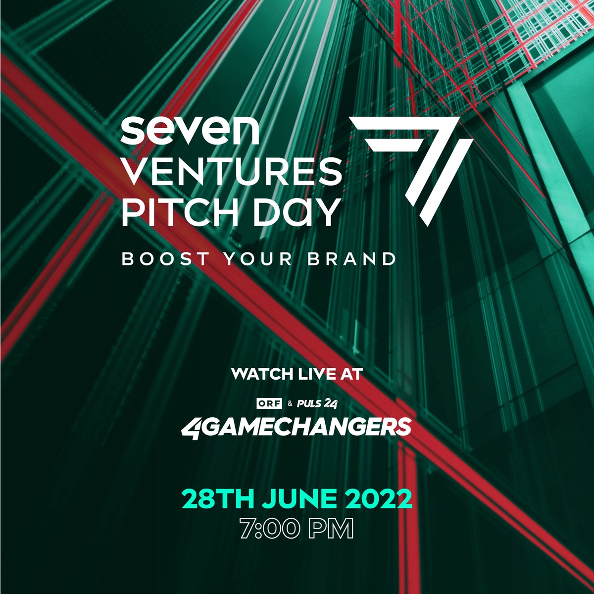 Wollt ihr sehen, welches #Startup das Werbebudget in Höhe von 3 Mio. € gewinnt? Dann schaut euch den SevenVentures Pitch Day am 28. Juni um 19 Uhr auf 4gamechangers.io an! #pitchcompetition