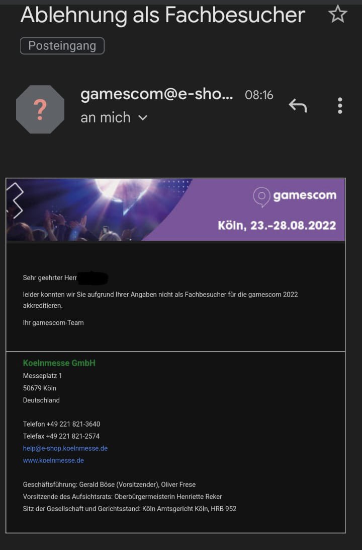 phoemat's tweet photo. Liebe @gamescom und liebe @Koelnmesse, 
seit Start der GamesCom in Köln waren mein bester Freund und ich jedes Jahr zu Gast bei euch. Die Kunden freuten sich jedes Jahr über die neuesten Infos von der Messe direkt aus Händlerhand. Jetzt werden wir als Fachbesucher abgelehnt. https://t.co/KGBf6L4cdu