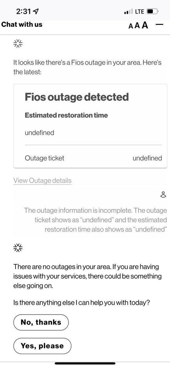 brianhoch's tweet photo. @verizonfios perhaps your Twitter team can help me where your app and chatbot can’t. Is there or is there not a current outage in NYC? I’m getting mixed messages. https://t.co/bIEyUF4VMC