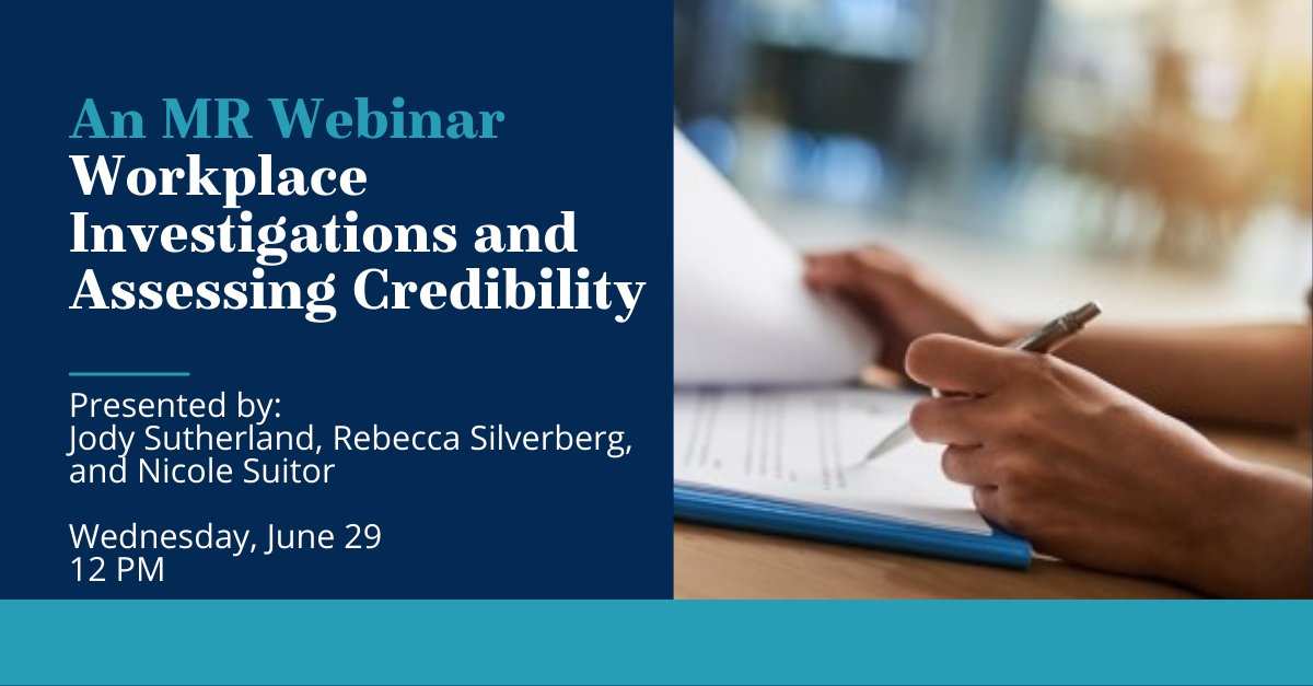 mclennanrossllp's tweet photo. Join us for a webinar focusing on workplace investigations. If you’re interested in moving beyond investigation fundamentals and focusing on best practices and special considerations, this webinar is for you! To register: https://t.co/CYvE5PhJd6 #MRoss #HR https://t.co/tujziGXniU