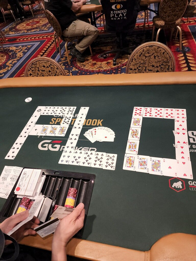 Dealer in today's 1K PLO event <a href="/WSOP/">WSOP - World Series of Poker</a> adding a little flair to spreading the deck.