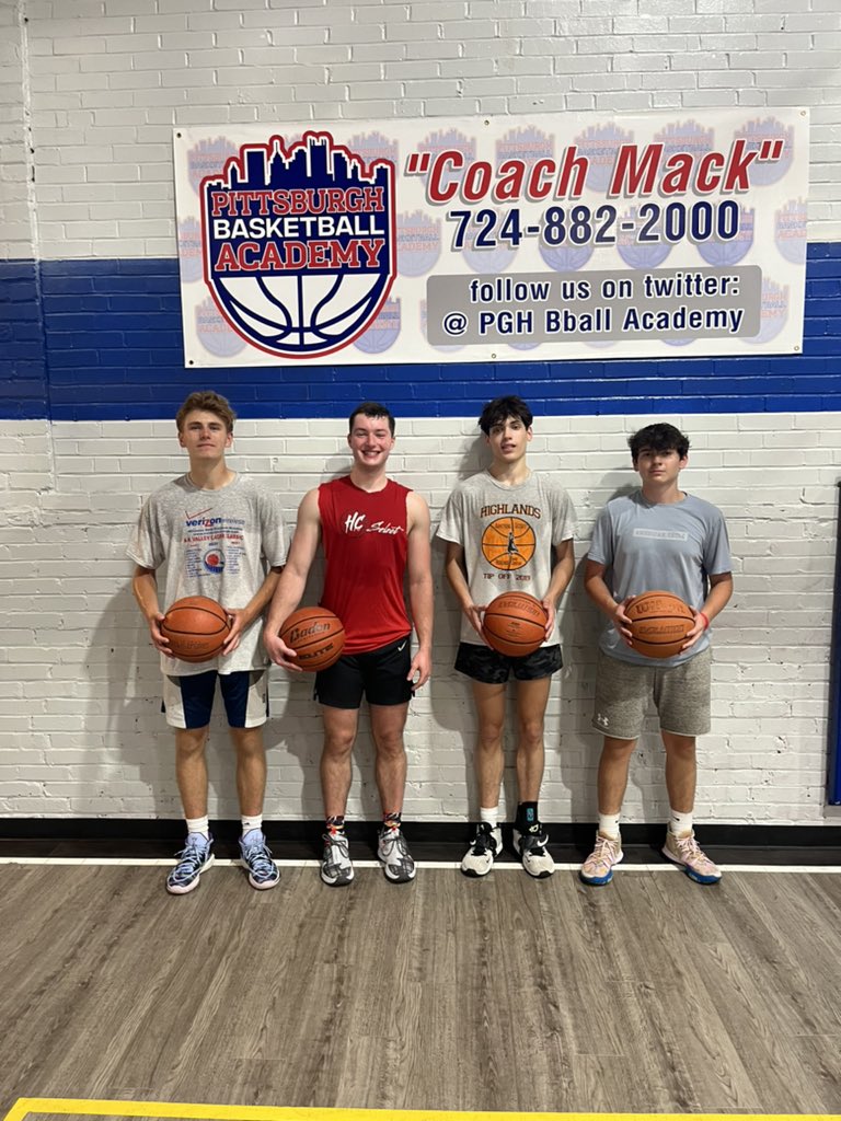 PGHBballAcademy's tweet photo. Brandon Coury of Seton Hill University, Connor Holloway of Waynesburg University, Macky Bennis and Liam Kasavage of Burrell, and Ally Fisher of Washington and Jefferson College with another good one today at the Academy. https://t.co/9skiQoBXdn