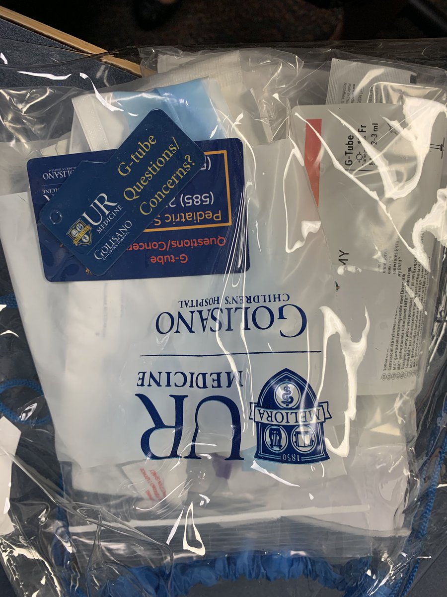 One of the cool things about <a href="/URMed_GCH/">Golisano Children's Hospital</a> is we are trying to partner with parents consistently to keep kids safe. This G tube swag bag is a home “tool kit” for success. <a href="/urmedgchquality/">UR GCH Quality Team</a> <a href="/DerekWakemanMD/">Derek Wakeman</a> @GCHPedsChair