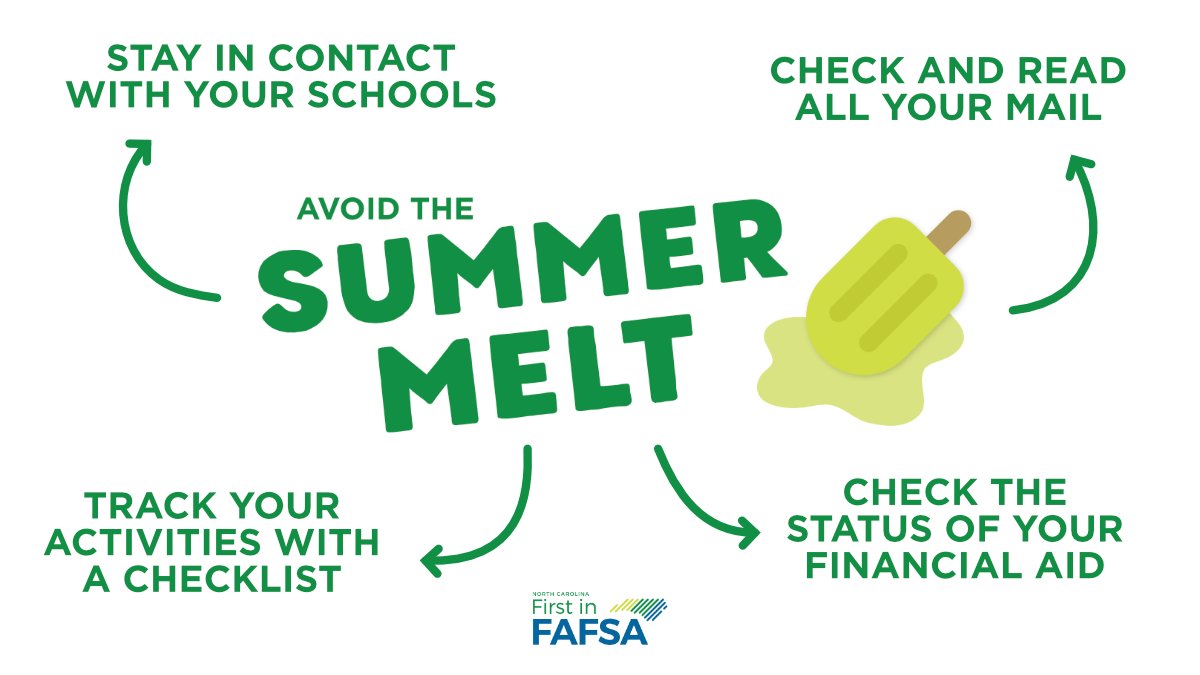 10-40% of “college-intending students” don’t enroll in college in the Fall after their HS graduation. Students from low-income backgrounds are even more likely to part ways. <a href="/FAFSA/">Federal Student Aid</a> shared some tips for students to help avoid the dreaded #SummerMelt: studentaid.gov/articles/summe…