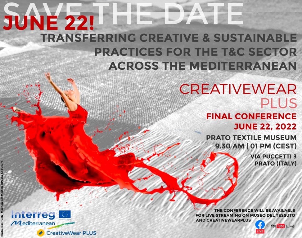 💯Save The Date‼️
Wednesday, June 22 (9.30am-1pm)
The CreativeWearPLUS Final Conference at the Prato Textile Museum - Live Streaming on Project FB and <a href="/museodeltessuto/">museodeltessuto</a> FB page.
Don’t miss it - Register here 👇🏼
forms.gle/hhtYdipaDscY8Y…
ℹ️ Info&amp;Agenda 👇🏼
bit.ly/3mJeNjl