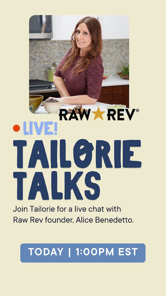 Want to hear how CEO Alice Benedetto started the #vegan brand RawRev? She’ll be live on Instagram @talorie talks 1:00 EST. #WOB #plantbased #proteinbars