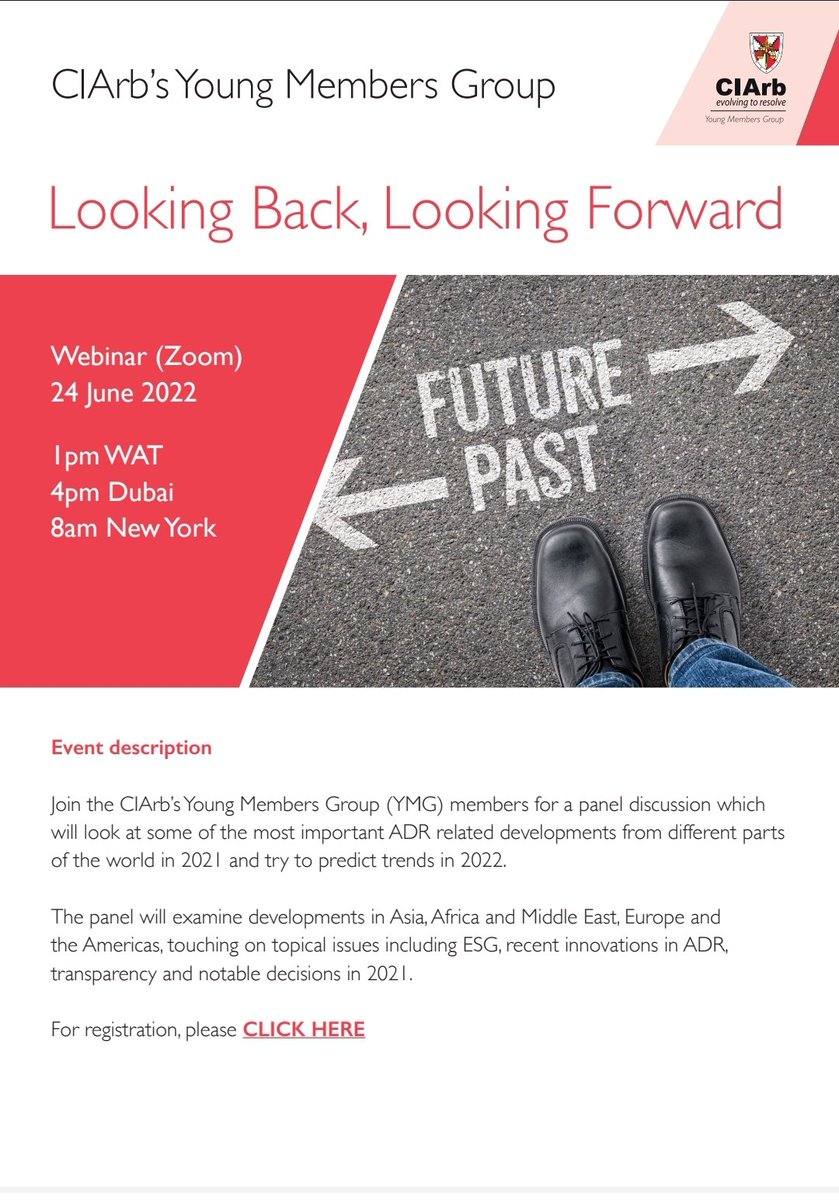 I will be moderating the CIARB YMG Global Steering Committee webinar titled "Looking Back, Looking Forward"

Date: 24th June 2022
Time: 1:00- 1:45 pm London time
Venue- Zoom

If you have an interest in arbitration please register and endeavour to attend as it promises to be