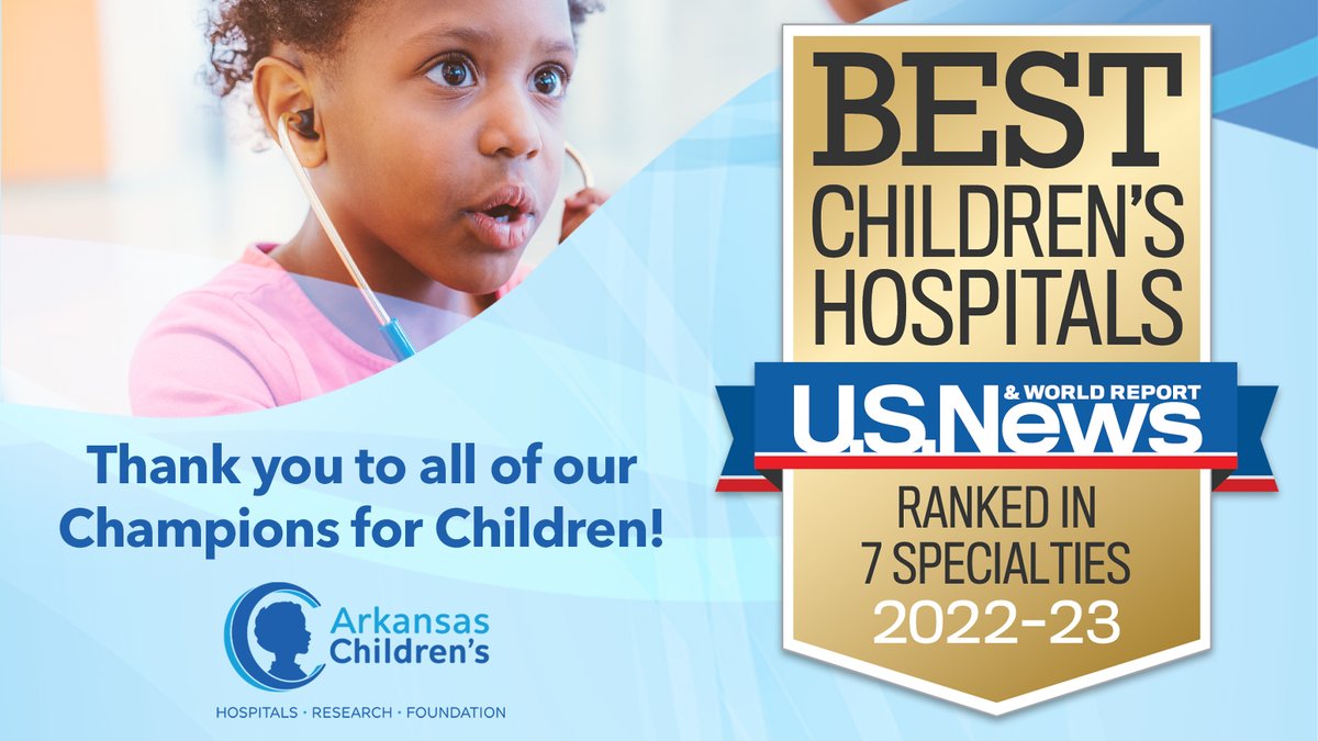 Arkansas Children's (@archildrens) on Twitter photo We are thrilled to celebrate our SEVEN <a href="/usnews/">U.S. News & World Report</a> & World Report’s Best Children’s Hospitals specialty rankings.
Read more here: bit.ly/3MQG6Tm
#USNWR #Healthcare #Pediatrics #Arkansas We are thrilled to celebrate our SEVEN <a href="/usnews/">U.S. News & World Report</a> & World Report’s Best Children’s Hospitals specialty rankings.
Read more here: bit.ly/3MQG6Tm
#USNWR #Healthcare #Pediatrics #Arkansas