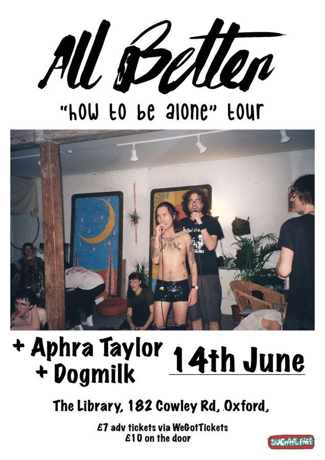 All Better (@allbetterband) on Twitter photo Cracking open a cold one with the TOUR 🍻 Tour starts today, we’re playing <a href="/TheLibraryPub/">The Library, Oxford</a> in Oxford with Dogmilk & <a href="/aphra_taylor/">Aphra Taylor</a> courtesy of @snuggledicerec1 // tickets: linktr.ee/allbetterband
📸: Jess Piochon Cracking open a cold one with the TOUR 🍻 Tour starts today, we’re playing <a href="/TheLibraryPub/">The Library, Oxford</a> in Oxford with Dogmilk & <a href="/aphra_taylor/">Aphra Taylor</a> courtesy of @snuggledicerec1 // tickets: linktr.ee/allbetterband
📸: Jess Piochon