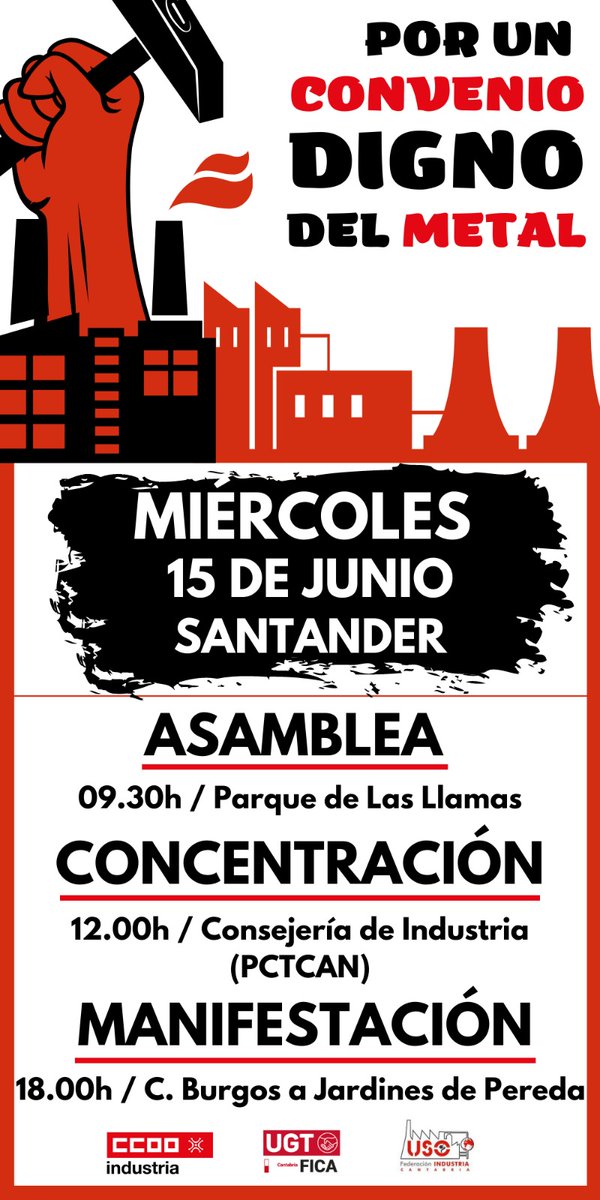 pcecantabria's tweet photo. Mañana como cada día seguiremoscjunto a los compañeros del metal por las calles de Santander.

Por una mejora radical de su convenio, y por el futuro de todos. 

@CCOOCantabria @IUCantabria @JovenesIUCant https://t.co/EQz5srqQaX