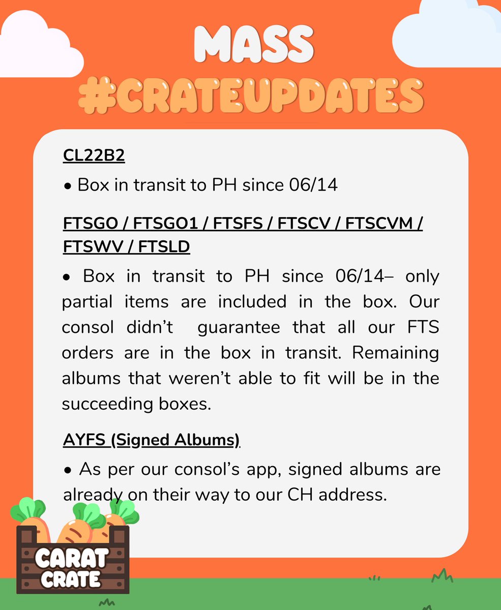 CaratCratePH's tweet photo. mass #CRATEUpdates as of June 14, 2022
(2/2) https://t.co/Emyy49es1b