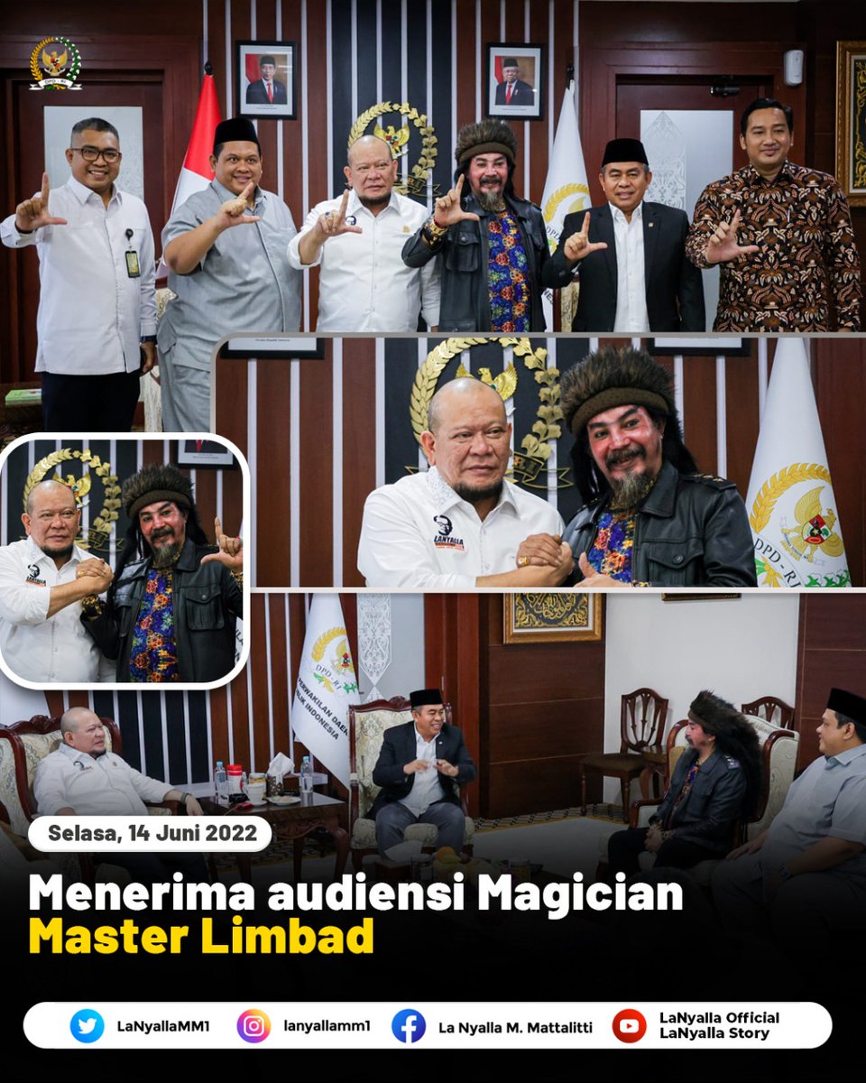 LaNyallaMM1's tweet photo. Hari ini, saya kedatangan tamu magician nasional, Master Limbad. Dalam kesempatan ini Master Limbad menyampaikan dukungan untuk terus konsisten memperjuangkan kebenaran.
Saya ucapkan terima kasih atas dukungannya, Master.
@masterlimbad
#LaNyalla #ketuadpdri #masterlimbad https://t.co/LtRafquY9G