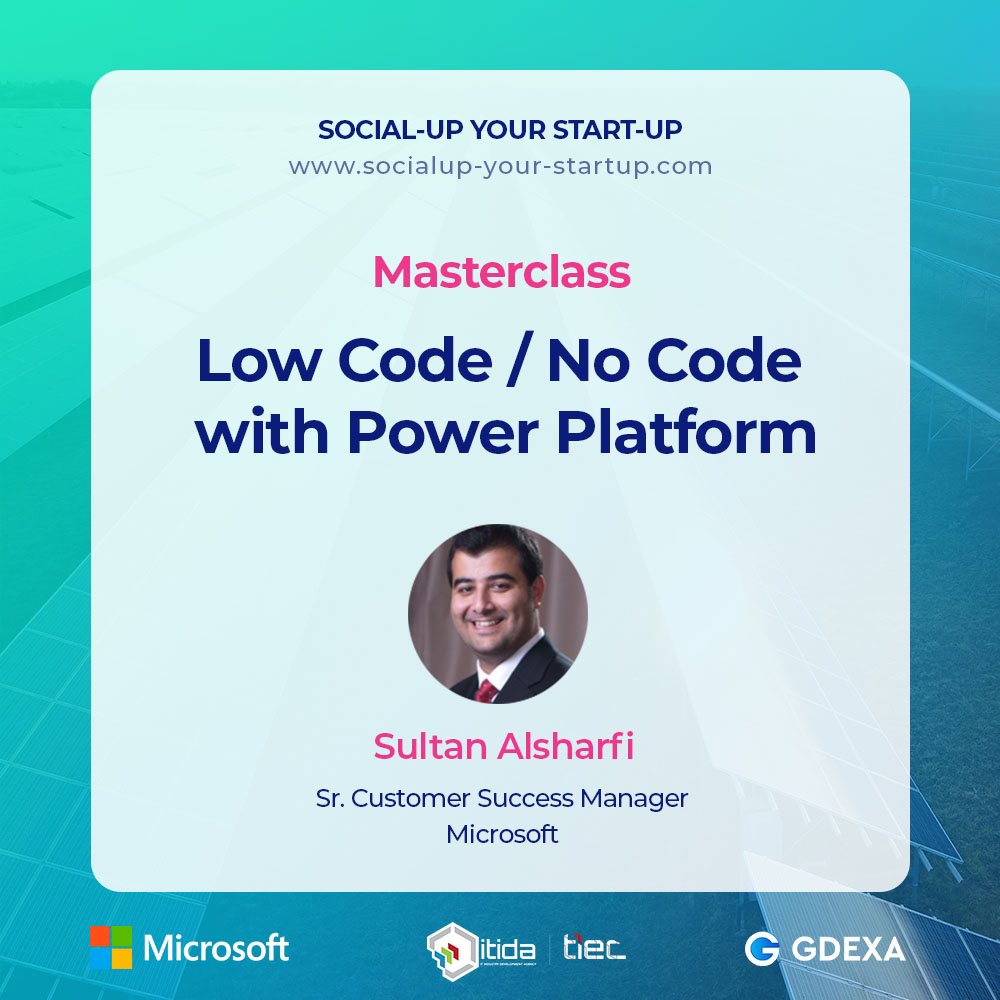 GDEXA1's tweet photo. Today Sultan will show you the visual software development environments powered by #Microsoft #PowerPlatform and highlight how developers can easily drag &amp; drop application components, connect together &amp;create mobile or web apps.

#socialup #startupegypt #socialentrepreneurship https://t.co/B6jlYT2sql
