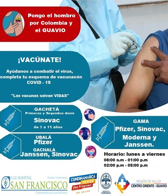 HospitalGacheta's tweet photo. 𝑳𝑨𝑺 𝑽𝑨𝑪𝑼𝑵𝑨𝑺 𝑺𝑨𝑳𝑽𝑨𝑵 𝑽𝑰𝑫𝑨𝑺

La E.S.E Hospital San Francisco de Gachetá en cabeza de nuestra gerente 𝗟𝗲𝗶𝗱𝘆 𝗔𝗹𝗲𝘅𝗮𝗻𝗱𝗿𝗮 𝗦𝗲𝗺𝗮 𝗔𝗯𝗿𝗶𝗹 invita a combatir el virus cumpliendo el esquema de vacunación 𝗖𝗢𝗩𝗜𝗗-𝟭𝟵 y los protocolos de bioseguridad https://t.co/C6Vi1A7Hme