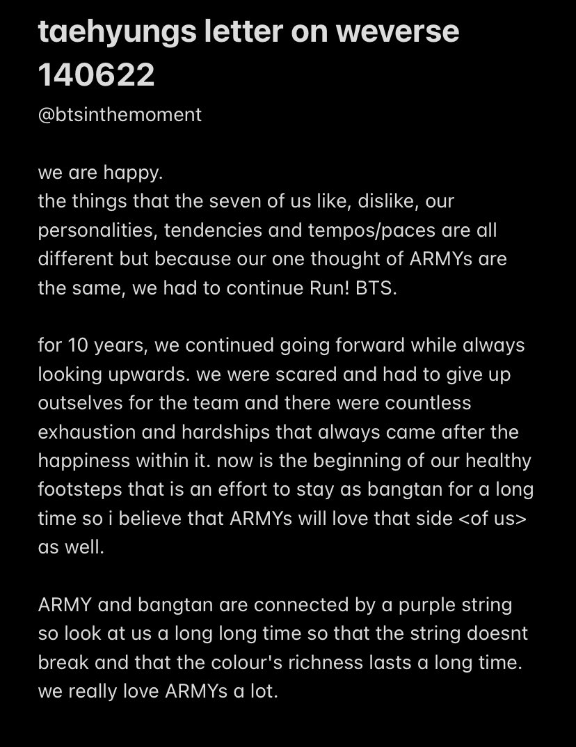 btsinthemoment's tweet photo. taehyungs letter on weverse 140622 https://t.co/XCFKcHPS23