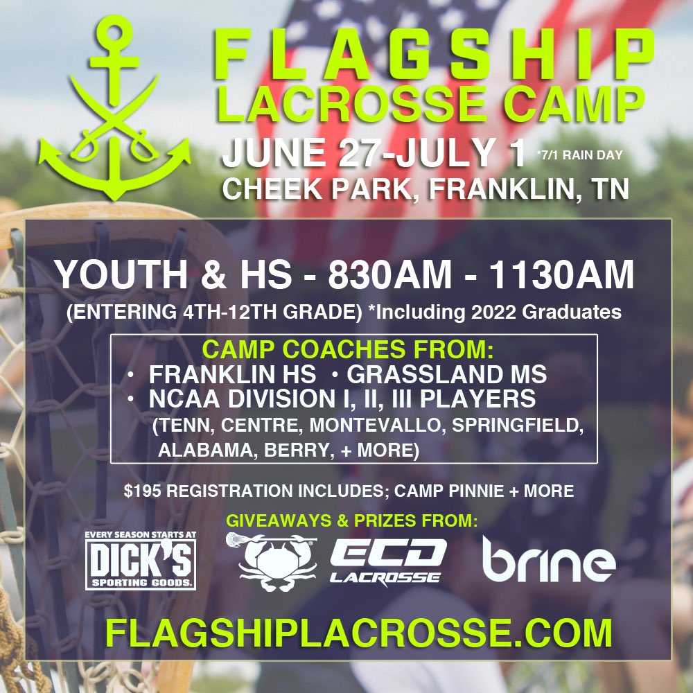 Space is filling fast!  Register Now!
Flagshiplacrosse.com/camp