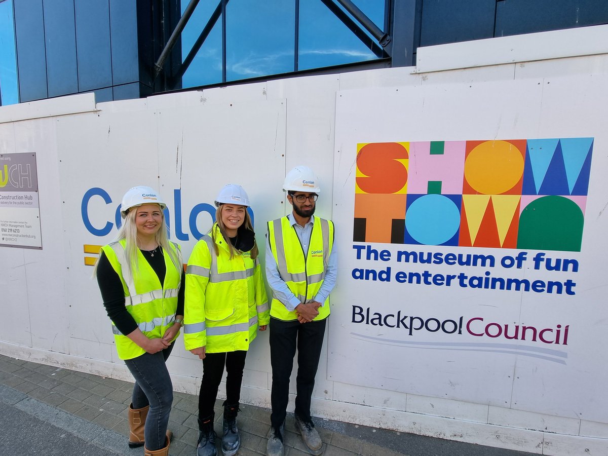 _CONLON_'s tweet photo. Our Construction Management Apprentices Aimee and Jasmine with one of our Graduate Project Management apprentices, Hamza at our @ShowtownBPL project for @BpoolCouncil
Promoting apprentice opportunities in @Blackpool.
#apprenticeships
#Loveconstruction
#NWCH2 https://t.co/frMzfsDeiI