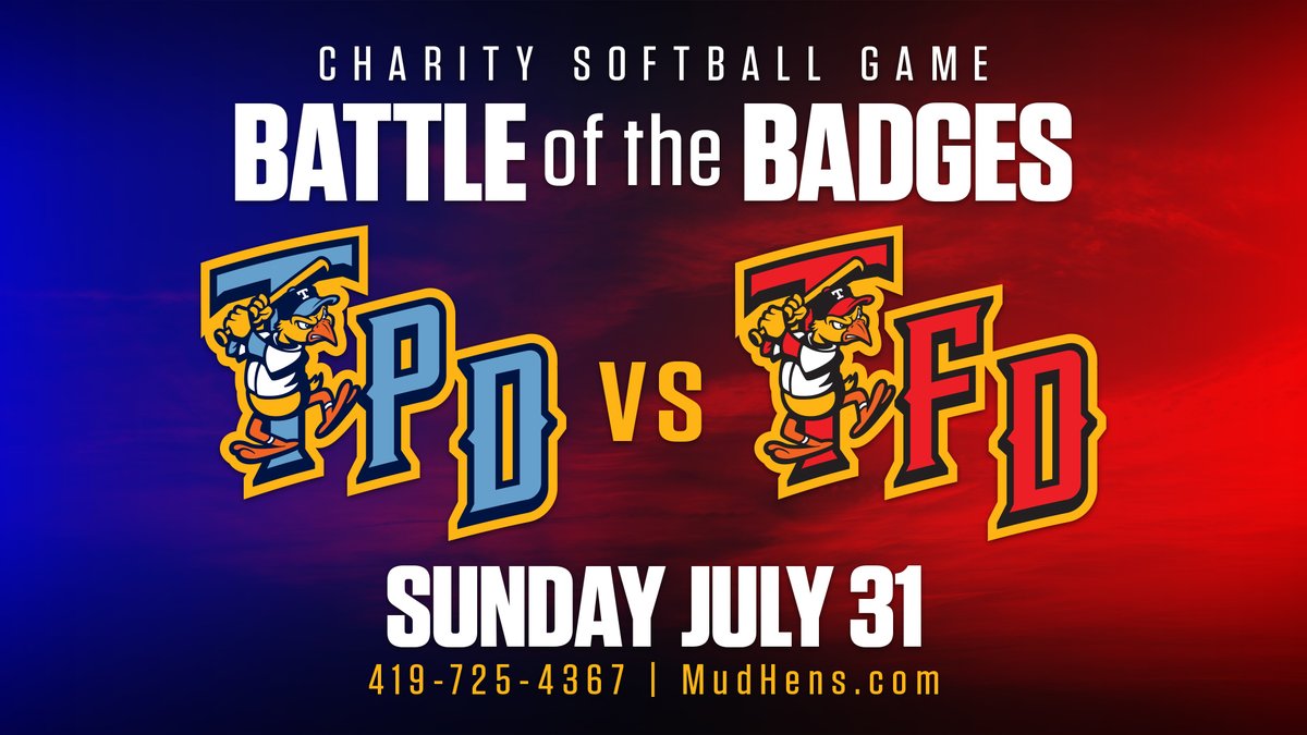MudHens's tweet photo. Watch @ToledoPolice take on @ToledoFire during Battle of the Badges on Sunday, July 31.

🎟️: https://t.co/N01PoxyO98 https://t.co/4SZLvZDoIO