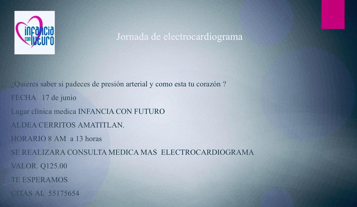Vienes 17 de junio, Jornada de electrocardiograma (consulta médica más electrocardiograma), te esperamos en nuestra clínica médica de 8 a 13 horas. #if #clinicamedica #ayuda #salud #saludpreventiva #guatemala